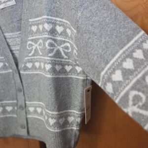 NWT Gray and White Bow Cardigan Sweater